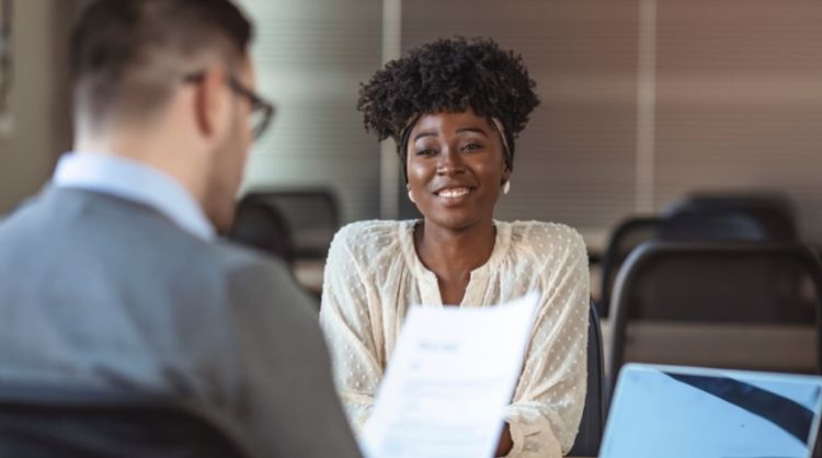 woman smiling during interview