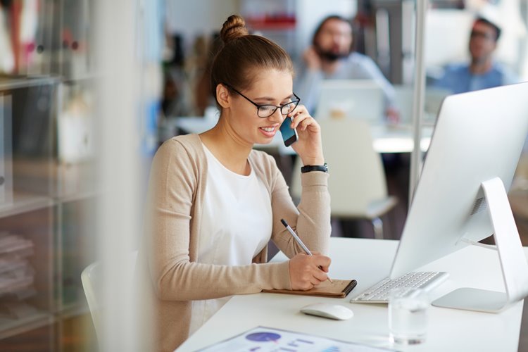 woman publicist chatting on phone