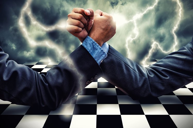 arm wrestle concept, thunderstorm